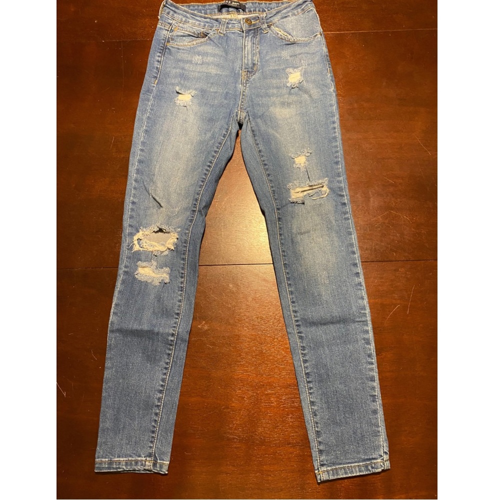 WAX Womens Size 5 Ripped Destroyed Denim High Rise Skinny Blue Jeans